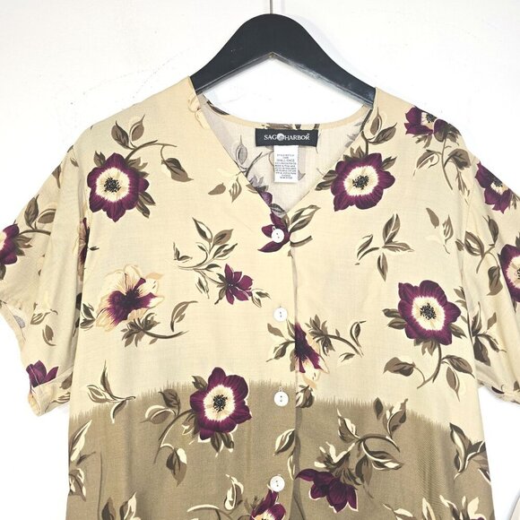 Vintage NWT Sag Harbor Green Floral Hawaiian Pearl Button Front Relaxed Blouse - Picture 3 of 7